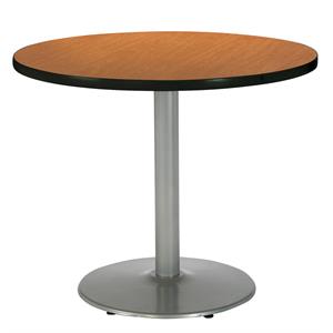 kfi medium oak 36im breakroom table with round silver base