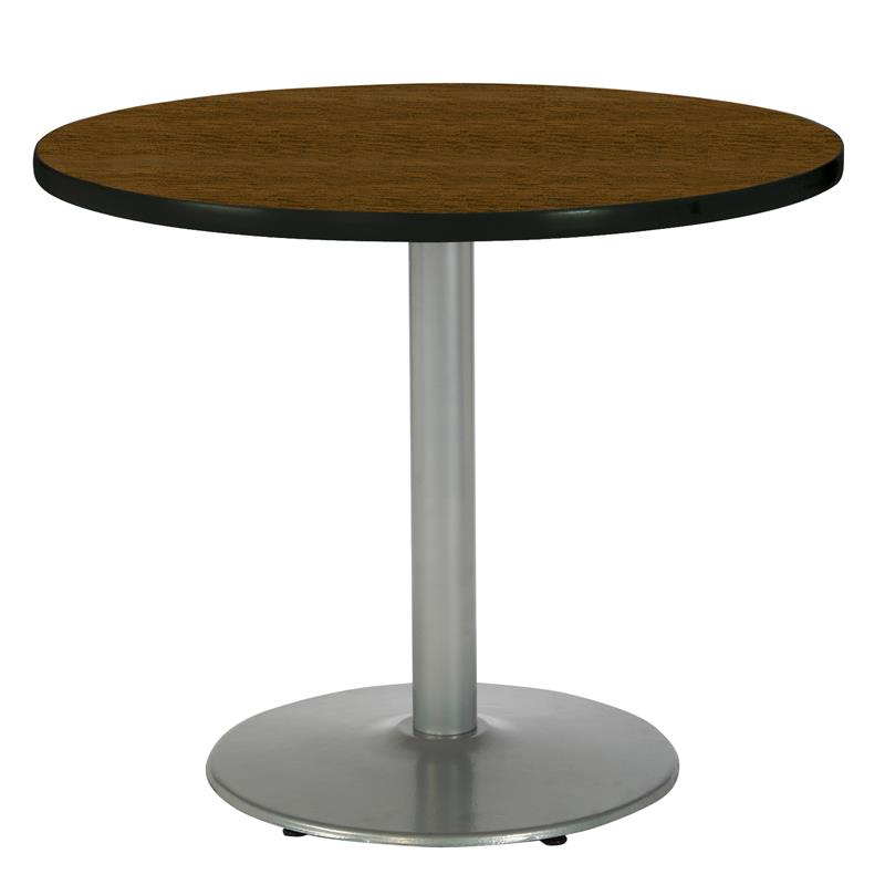 KFI Walnut 36im Breakroom Table with Round Silver Base