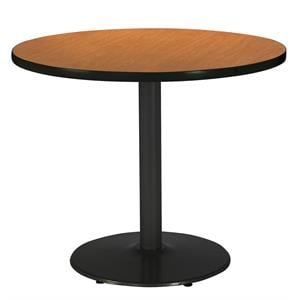 KFI 42&quot Round Breakroom Table with Medium Oak Top Round Black Base