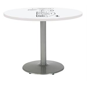 KFI 42&quot Pedestal Table with Whiteboard Top Silver Rnd Base