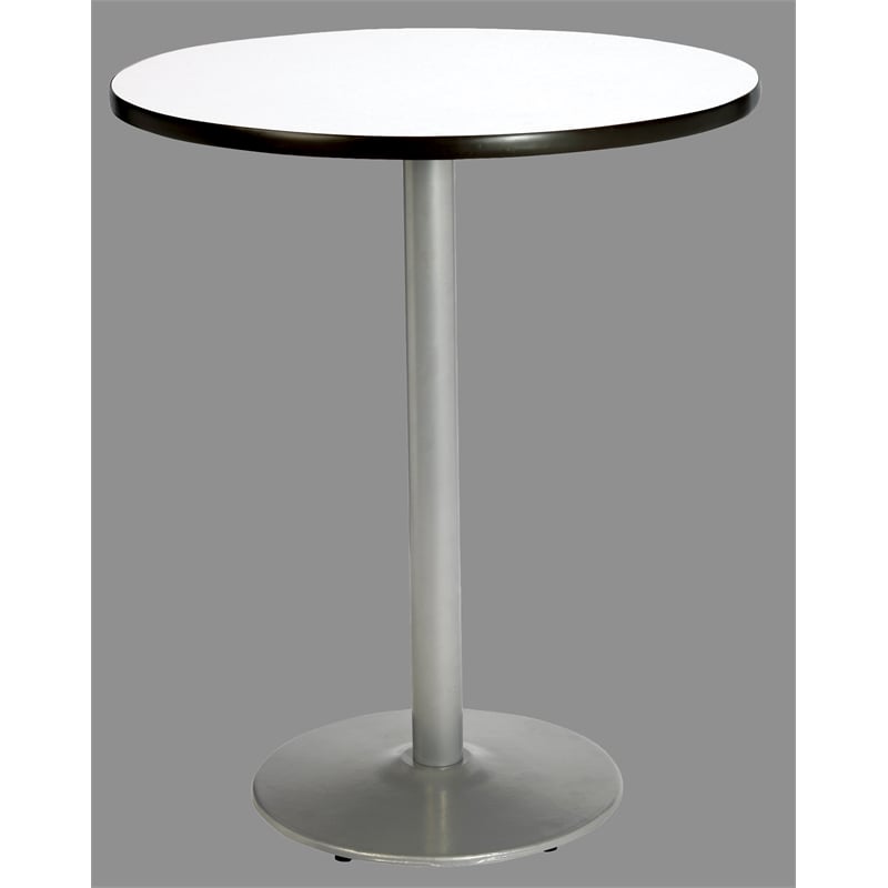 KFI Crisp Linen White 42in Breakroom Table with Round Silver Base
