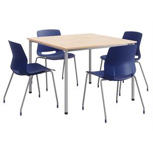 KFI Dailey 42in Square Dining Set - Natural Table - Navy Chairs