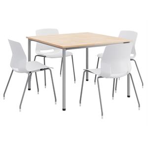KFI Dailey 42in Square Dining Set - Natural Table - White Chairs