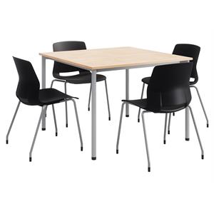 KFI Dailey 42in Square Dining Set - Natural Table - Black Chairs