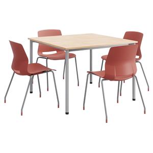 KFI Dailey 42in Square Dining Set - Natural Table - Coral Chairs
