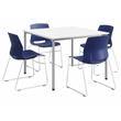 KFI Dailey 42in Square Dining Set - White/Silver Table - Navy Sled Chairs