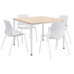 KFI Dailey 42in Square Dining Set - Natural/White Table - White Chairs