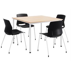 KFI Dailey 42in Square Dining Set - Natural/White Table - Black Chairs