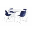 KFI Dailey 42in Square Dining Set - White Table - Navy Sled Chairs