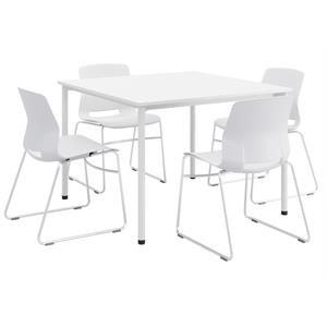 KFI Dailey 42in Square Dining Set - White Table - White Sled Chairs