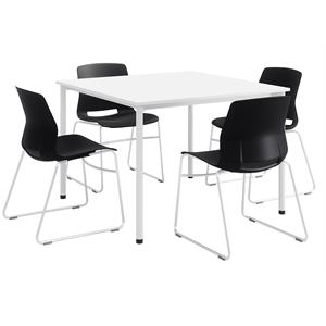 KFI Dailey 42in Square Dining Set - White Table - Black Sled Chairs
