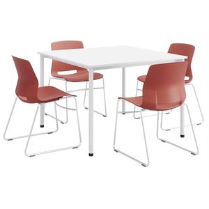 KFI Dailey 42in Square Dining Set - White Table - Coral Sled Chairs