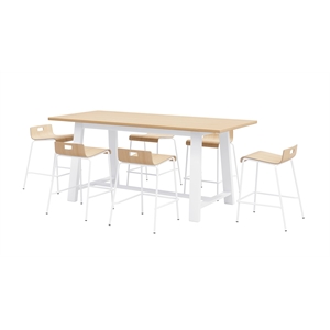 KFI Studios Midtown Table and 6 Counter Stools Set in White/Natural