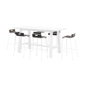KFI Studios Midtown Bar Height Table and 6 Barstools Set in Espresso/White
