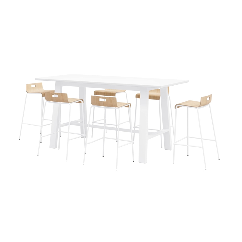 KFI Studios Midtown Bar Height Table and 6 Barstools Set in Natural/White