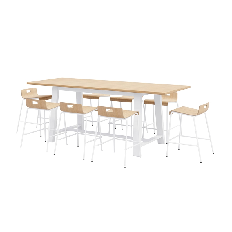 KFI Studios Midtown Table and 8 Counter Stools Set in Natural/White