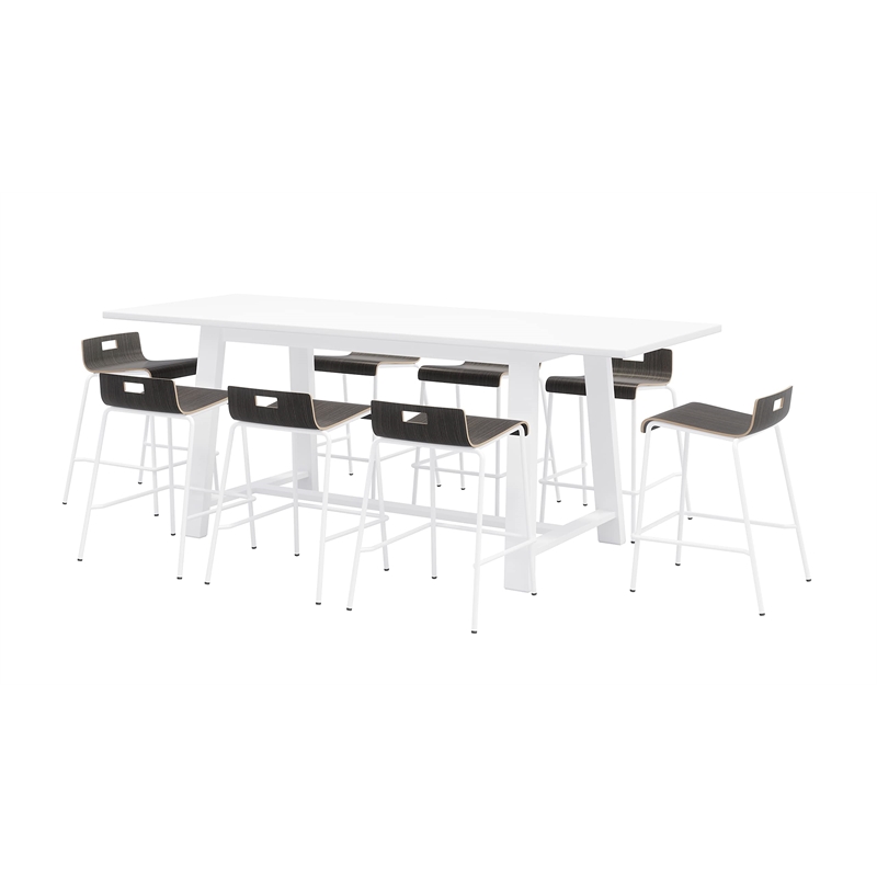 KFI Studios Midtown Table and 8 Counter Stools Set in Espresso/White