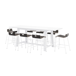 KFI Studios Midtown Table and 8 Counter Stools Set in Espresso/White