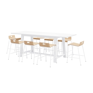KFI Studios Midtown Table and 8 Counter Stools Set in Natural/White