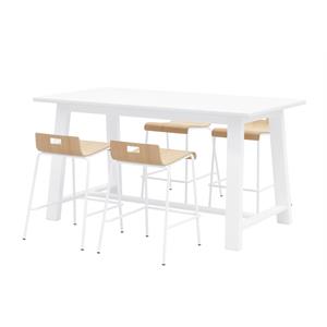 KFI Studios Midtown Table and 4 Counter Stools Set in Natural/White