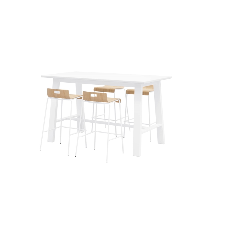 KFI Studios Midtown Bar Height Table and 4 Barstools Set in Natural/White