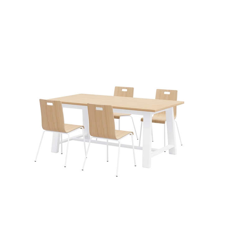 KFI Studios Midtown Cafe Table and 4 Chairs Set in Natural/White