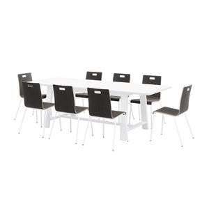 KFI Studios Midtown Cafe Table and 8 Chairs Set in Espresso/White