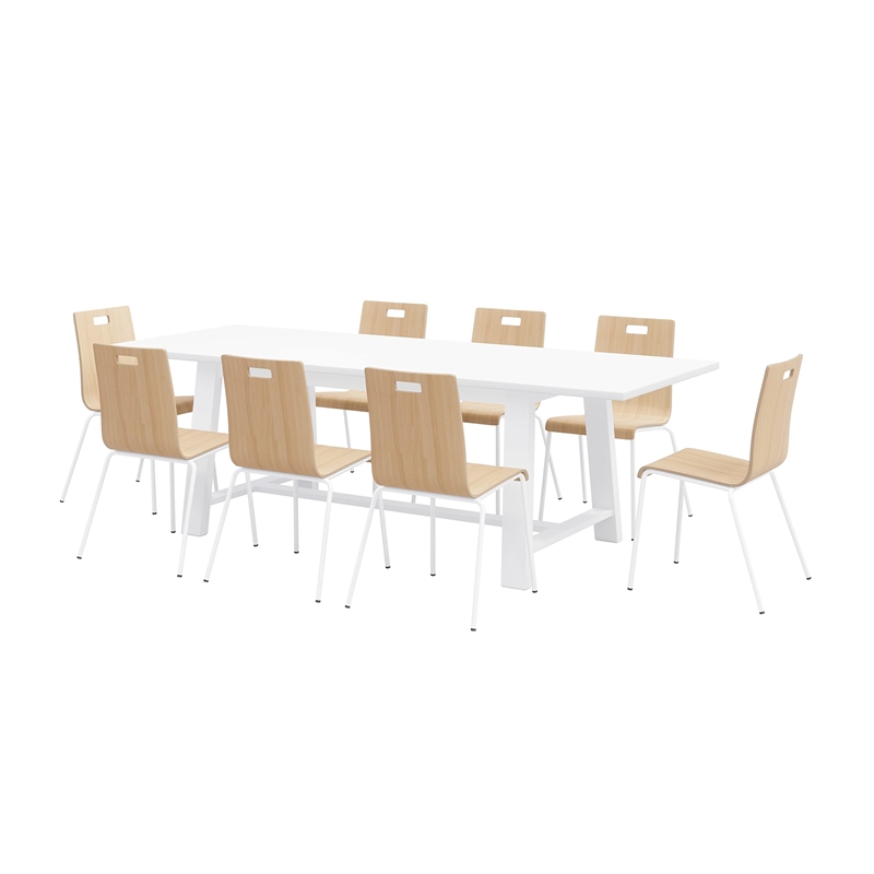 KFI Studios Midtown Cafe Table and 8 Chairs Set in Natural/White