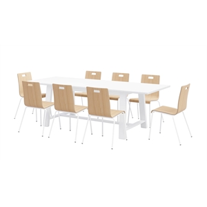 KFI Studios Midtown Cafe Table and 8 Chairs Set in Natural/White