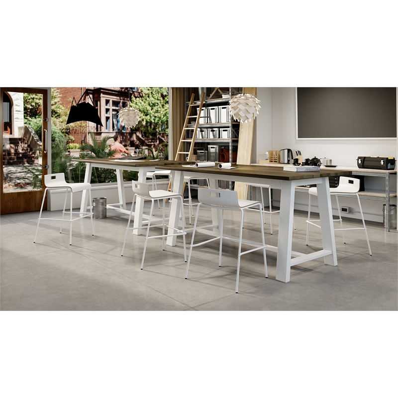 KFI Studios Midtown Cafe Table and 8 Chairs Set in Natural/White