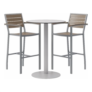 Eveleen 30in Round Bistro Table Set- Fashion Grey Top- 2 Barstools