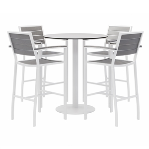 Eveleen 36in Round Bistro Table Set- Designer White Top- 4 Barstools