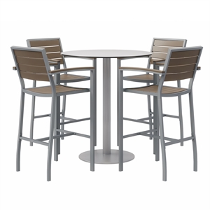 Eveleen 36in Round Bistro Table Set- Fashion Grey Top- 4 Barstools