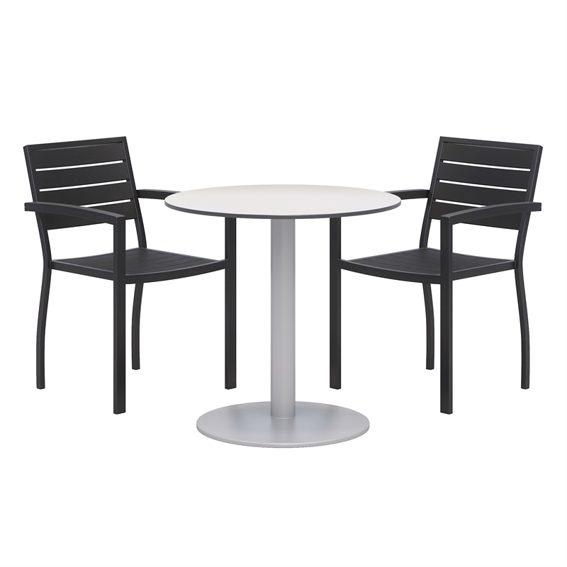 Eveleen 30in Round Dining Table Set- Fashion Grey Top- 2 Chairs