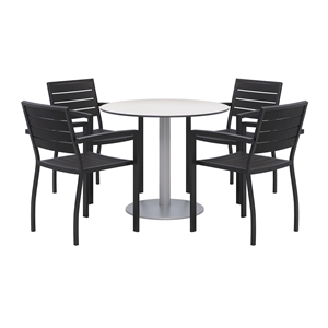 Eveleen 36in Round Dining Table Set- Fashion Grey Top- 4 Chairs