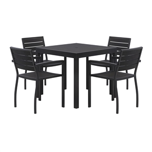 Eveleen 35in Square Dining Table Set- Black Top- 4 Chairs