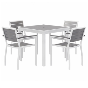 Eveleen 35in Square Dining Table Set- Grey Top- 4 Chairs
