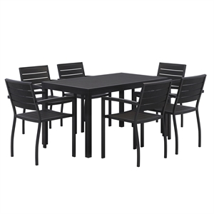 Eveleen 55 x 32in Dining Table Set- Black Top- 6 Chairs