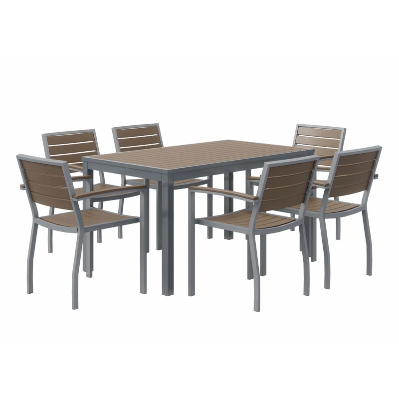 Eveleen 55 x 32in Dining Table Set- Mocha Top- 6 Chairs