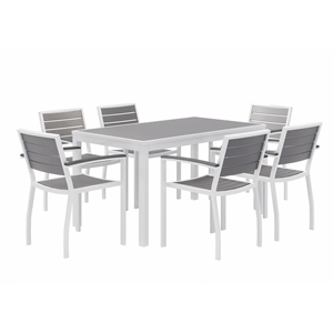Eveleen 55 x 32in Dining Table Set- Grey Top- 6 Chairs