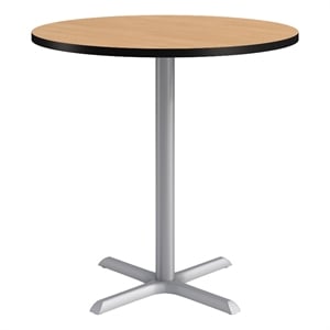 KFI Studios 42in Round Dining Table - 42in H - Natural Top - Silver Base