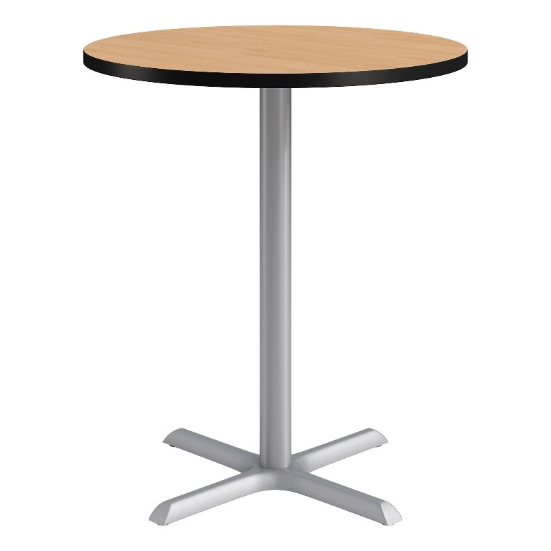 KFI Studios 36in Round Dining Table - 42in H - Natural Top - Silver Base