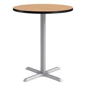 KFI Studios 36in Round Dining Table - 42in H - Natural Top - Silver Base