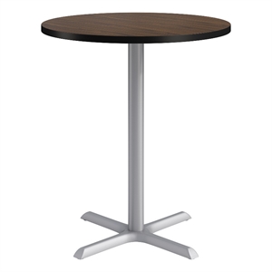 KFI Studios 36in Round Dining Table - 42in H - Walnut Top - Silver Base