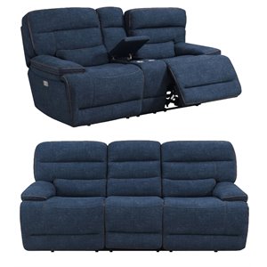 e-motion furniture fabric power back recliner sofa & console loveseat navy blue