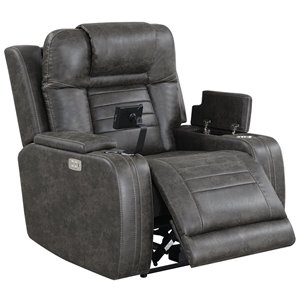 e-motion furniture fabric voice commander-power back recliner chair in gray