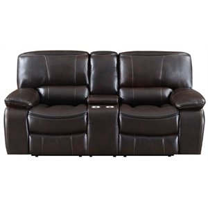 e-motion furniture polyester fabric recliner loveseat with console in dark brown
