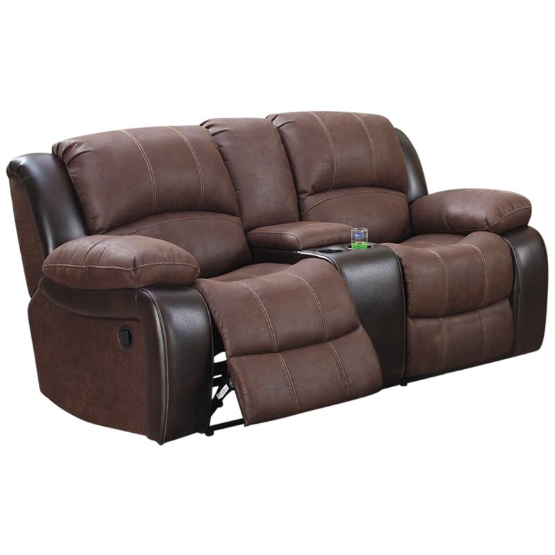 E-Motion Furniture Fabric Deep Seating Recliner Loveseat with Console ...