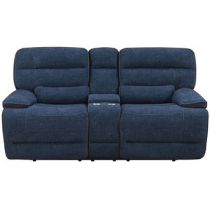 e-motion furniture fabric power back recliner loveseat w/console in navy blue