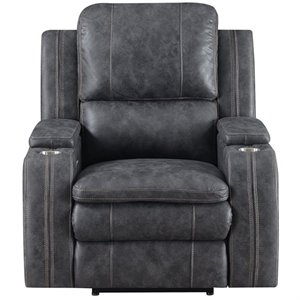 e-motion furniture fabric power recliner chair with arm storage in denium